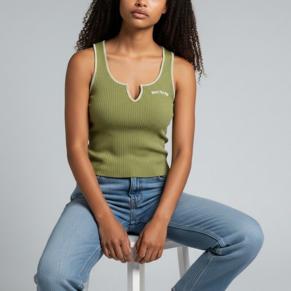 BDG Tops - BDG Urban Outfitters Ribbed Tank Top Olive Green Logo Y2K Womens M